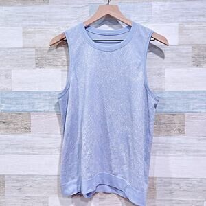 Lululemon Seamless Swiftly Breathe Muscle Tank Blue White Floral Womens 6 Small